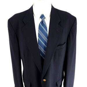 Stanley Blacker Wool 2 Gold Button Blazer 42L Or‎ Slim 44L Blue Tailored In USA